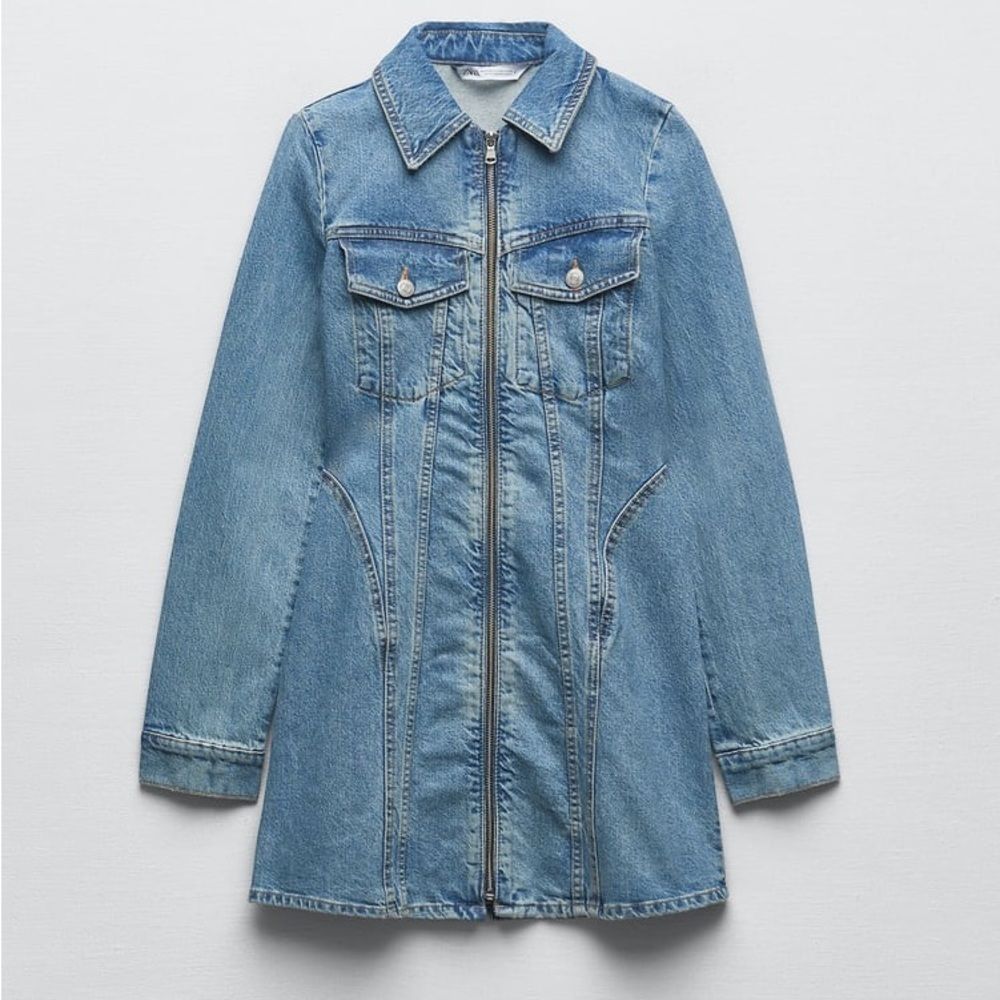 Zara Denim Zip Dress New - Picture 10 of 14